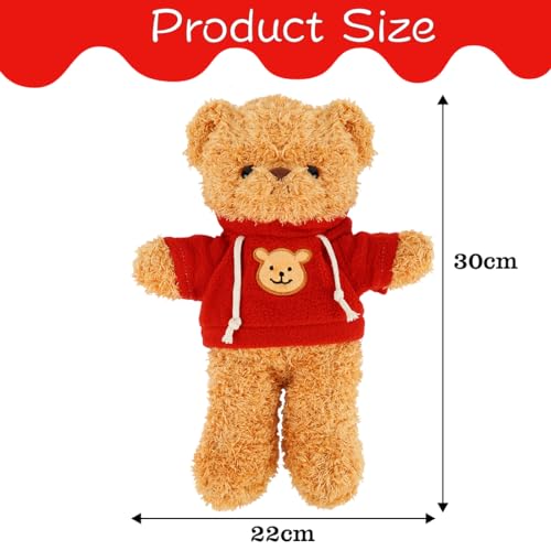 Kuscheltier Teddybär Plüschtier, kuscheltier bär mit Kapuze，Stofftier Schmusetier zum Kuscheln & Spielen, Plüschtier Teddybär Geschenk, Teddybär Plush Dekoration für Jungen und Mädchen (Rot 30cm)