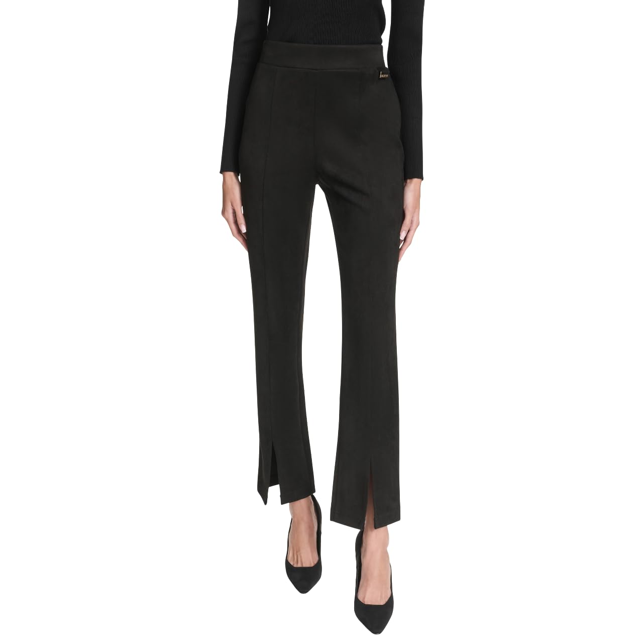 H Halston Womens Split Front Pull on Faux Suede Pants