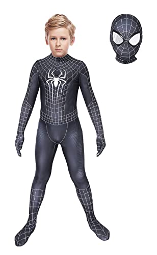 Riekinc Black Superhero Zentai Bodysuit Halloween Kids Cosplay Costumes X-Large