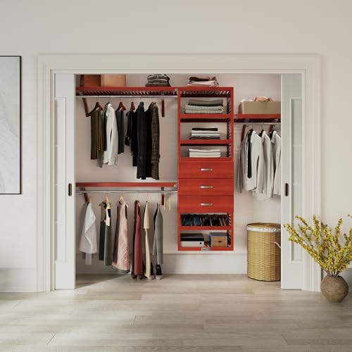 John Louis Home Solid Wood Reach-In Closet Organizer with 3 Drawers (Red Mahogany)