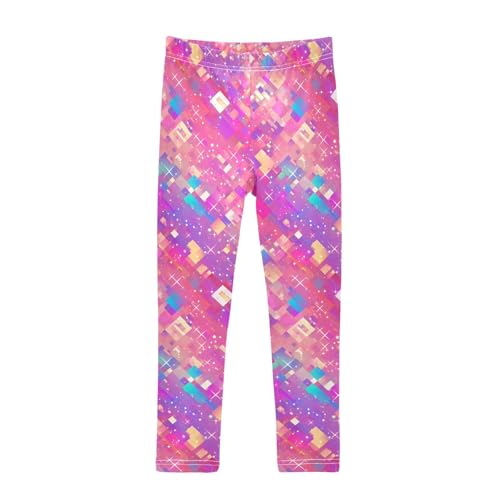 KLL Pink Glitter Texture Blush Girls Athletic Leggings Fashion Full Length Workout Pants Running