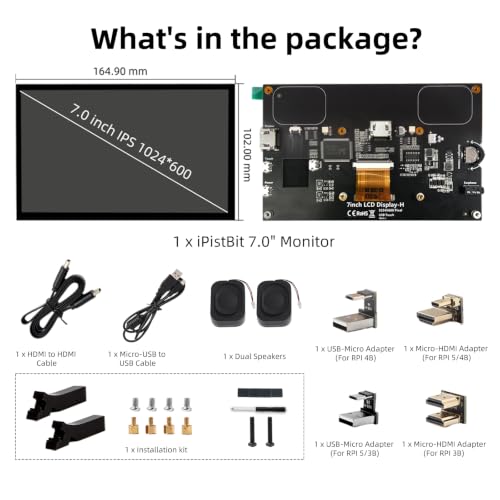 Image of Raspberry Pi Screen, 7 Inch Touchscreen Monitor, IPS 1024x600, Dual Built-in Speakers, HDMI Portable Monitor Compatible with Raspberry Pi 5 /Pi 4B /3B+ /3B, BB Black, Win11 /10 /8 /7, Driver Free