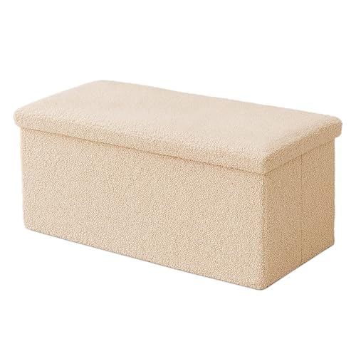 Relaxdays Sitzbank, Stauraum, Teddystoff, faltbar, gepolstert, Flur, Schlafzimmer, HBT: 38x76x38 cm, Sitztruhe, beige