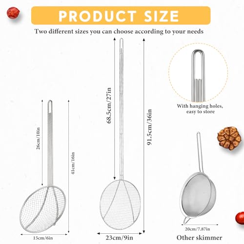 Baderke 2 Pcs 16 Inch Stainless Steel Skimmer Round Plated Wire Strainer Fryer Spoon Mesh Stirring with Long Handle for Kitchen Fried Food Cooking Straining Frying by Baderke - Image 2