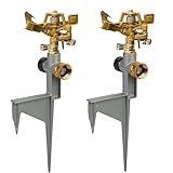LIULO TOOL 2 Pack Zinc Alloy Impact Sprinklers for Yard, Stainless Steel Pulsating Water Sprinkler Head on Spike Base, Adjustable Water Sprinklers for Large Area Patio Lawn Garden Irrigation