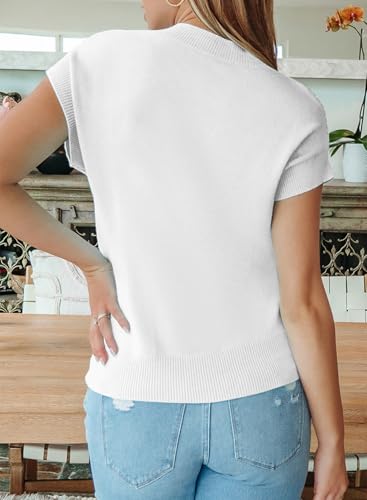 Image of EVALESS Short Sleeve Sweater for Women Crewneck Color Block Knit Tops 2026 Summer Trendy Cap Sleeve Sweater Vest