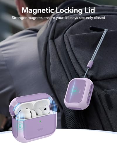 Image of ESR for AirPods Pro 3 Case, Compatible with AirPods Pro Case 3rd Generation (2025), Compatible with MagSafe, Full Drop Protection Cover with Lanyard, Purple