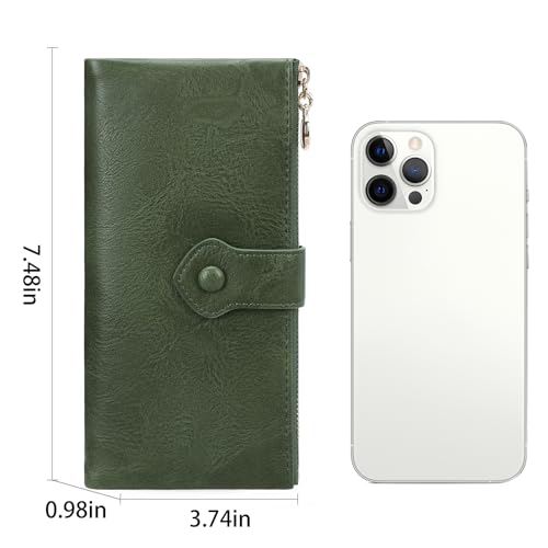 Image of GOIACII Wallet for Women Ladies Wallets Double Zippers Clutch Purse Green | Bifold Ladies Card Holder,Zipper Pockets,Ladies Wallets,Vintage Wallets for Women