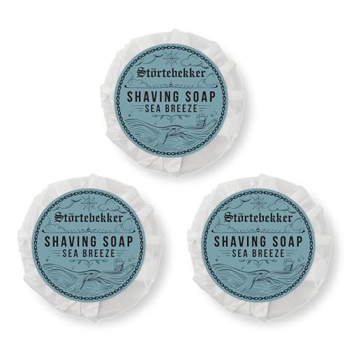 Störtebekker® Premium Shaving Soap Sea Breeze 70g x 3 - Jabón hecho a mano para una espuma de afeitar abundante - Perfecto para el afeitado manual - Jabón de afeitar vegano