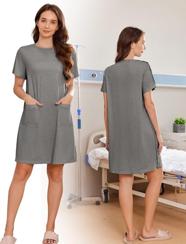 Image of Deyeek Women's Post Shoulder Surgery Hospital Gowns Tear Away Short Sleeve Full Open Side Snap Adaptive Clothing Nightgowns