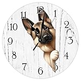 Swavecat German Shepherd Wall Clock German Shepherd Dog Peeking Around Corner Art Clock Dog Memorial Round Wall Clocks Non-Ticking Silent Wall Clock for Home Living Room 10x10in, sgbv5opmrh90