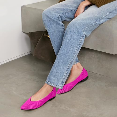 Image of TINGRISE Women's Flats Shoes Pointed Toe Knit Ballet Comfortable Dressy Slip On Flat
