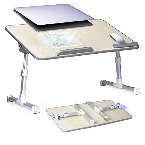 S SMAUTOP Soporte para Portátil con Ventilador de Enfriamiento USB Incorporado Altura y Ángulo Ajustables Mesa Plegable para Laptop de Aleación de Aluminio con Almohadilla para Muñeca para Cama, Sofá