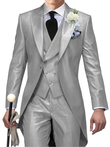 Men's Tailcoat Suit,Mens Tuxedo 3 Piece Slim Fit Suits Double Breasted for Men Summer Wedding,Proms,Concert,Grey,2XL