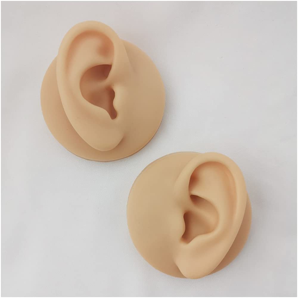 FHUILI Silicone Ear Model for Acupuncture - Simulation Ear Model with Display Stand - Soft Silicone Artificial Ear Model - for Piercing Practice Training,Earrings Earphone Display Props