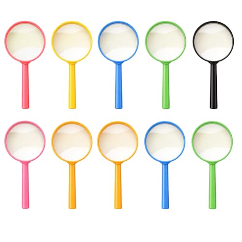 Magnifying Glass Kids Magnifying Glasses Set of 10 Handheld Magnifier for Science Students and Outdoor Enthusiasts Portable Observation Tool for Classroom and Nature Exploration Durable Plastic Co