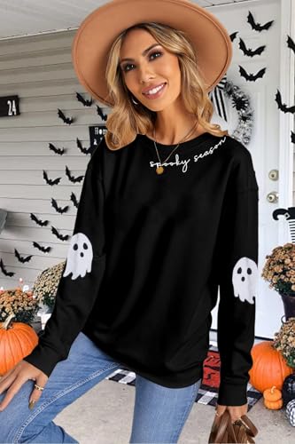 HEBBE Spooky Season Sweatshirts Halloween Ghost Sweatshirt Women - Halloween Graphic Crewneck Tops Casual Sweater4
