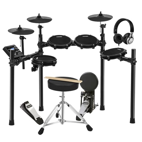 AODSK Electric Drum set for Adults Beginner with 225 Sounds and 15 Drum Kits,USB MIDI,Silent Mesh Drum Set with Heavy Duty Pedals,Contains Drum Throne,Drumsticks,Headphones,UAED-500