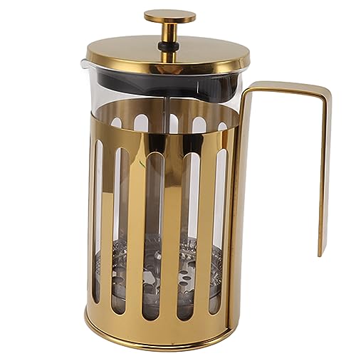 QWUUYEC Prensa Francesa de Vidrio Borosilicato 1000ML, Acero Inoxidable 304, Resistente al Calor, para Hogar y Viaje - Filtro Eficaz, Diseño Duradero y Fácil Limpieza (600 ml de oro)