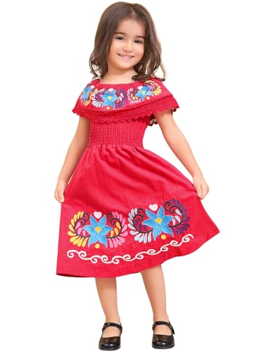Image of Mexican Dress for Girls Traditional Vestidos Mexicanos Cinco de Mayo Embroidered Dresser Toddler Kids