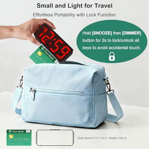 Image of Peakeep Small Battery Powered Digital Alarm Clock | Cordless Home Travel Portable, 1.65 inch Large Numbers Auto Brightness, LED Display 4 Dimmers, 5 Volumes