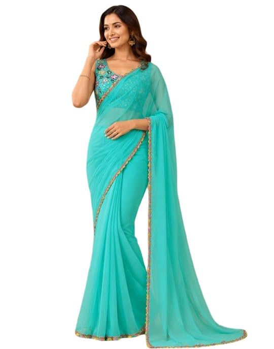 Women's Georgette Saree with Embroidered Designer Blouse | Elegant Traditional Saree-picture-15