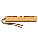 A Room Without Books Quote Engraved Wooden Bookmark with Suede Tassel