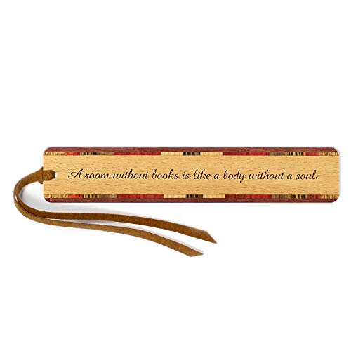 A Room Without Books Quote Engraved Wooden Bookmark with Suede Tassel
