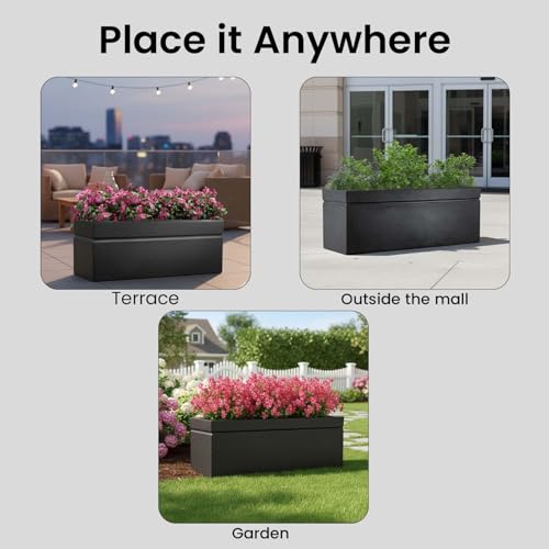 Image of Go Hooked Recta 36x14 Inch Large Planter Pot | Big Size Outdoor & Indoor Pot for Plants | Modern Design, Lightweight & Durable Rectangle Polymer Flower Pot for Balcony, Terrace & Garden (Black)