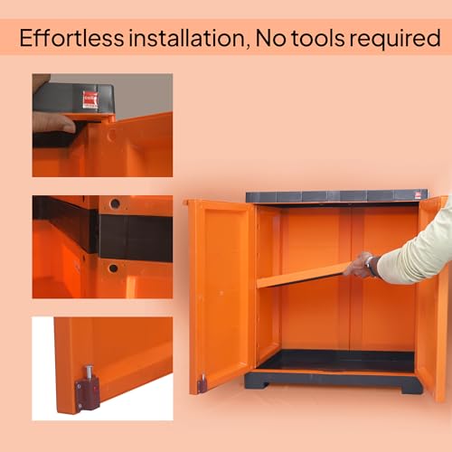 Image of Cello Novelty Compact Bookshelf, Orange & Brown | 2 Dustproof Doors | Space Saving Cupboard | Plastic Book Shelf | Multipurpose Book Shelf for Home, Office | Book Organizer for Library