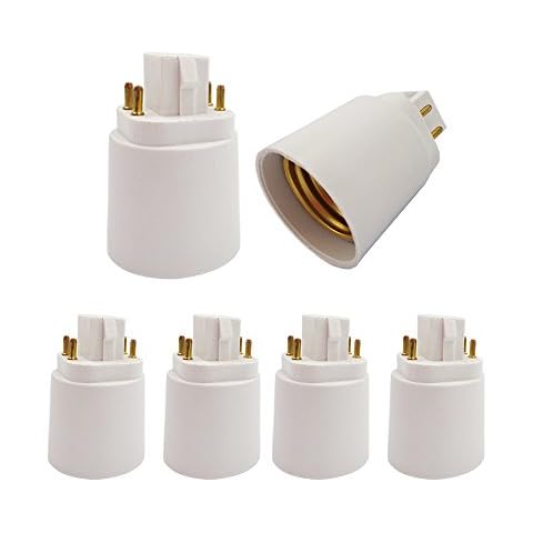 [Must Bypass Ballast to Avoid Flick Smoke Burn] 6pcs E-Simpo 4Pin Conductive Gx24q to E26/E27 Lamp Base Adapter Short G24q to Medium Edison Light Socket Converter Replace CFL PL GX24Q Holder Cover