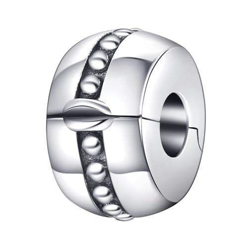 Round Clip Stopper Charms 925 Sterling Silver Clip Lock Stoppers Beads for Bracelets (K)