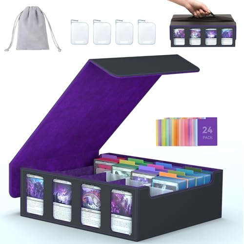 Image of 4-Row Trading Card Storage Box, Bulk Cards Case for 3200+ Mtg tcg Magic Playing Game Card Organizer, Commander Deck Box with 4 Supports & 24 Dividers & Strap