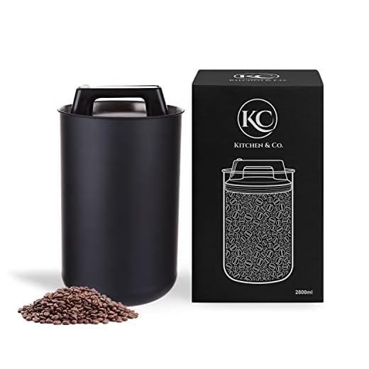 KC Kitchen & Co. Koffieblik luchtdicht voor 1 kg koffiebonen met vacuümdeksel (houder voor koffie, thee, roestvrij staal bewaarblik, met aromasluiting, voorraadblik, mat zwart, 2800 ml