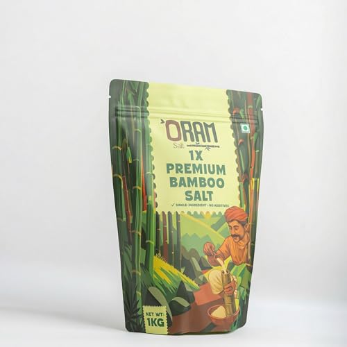 Image of Oram Bamboo Salt 1Kg - 1x Fired | Natural Sea Salt Roasted in Bamboo at 800C | Rich in Potassium, Magnesium & Calcium | No Additives | Non-Iodised | FSSAI Certified | Premium Everyday Cooking Salt