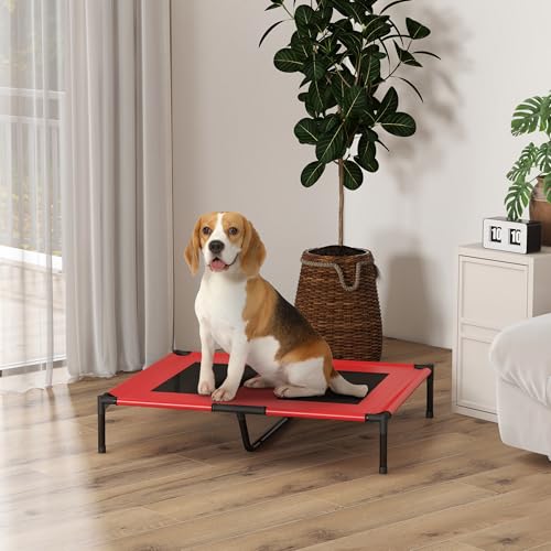 PawHut Hundeliege, Outdoor Hundesofa, Haustierbett, Schlafplatz, Katzenbett, Hundebett, 92 x 76 x 18 cm, Schwarz+Rot