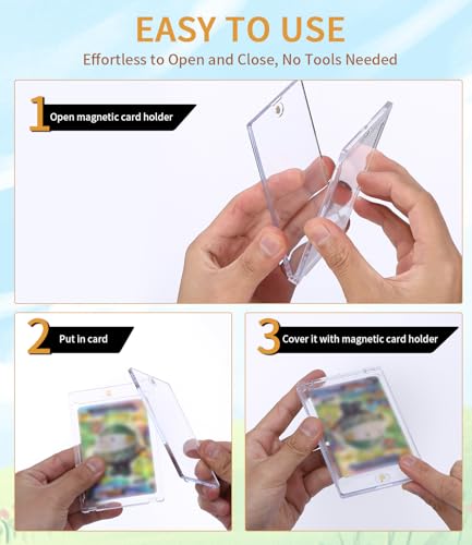 LEAZZLE 12 Stück 35PT Magnetic Card Holder, Sammelkarten Hüllen, Card Saver, UV-Schutz Transparent Karten Sleeves, Kartenhüllen für Pokemon, Yugioh, Magic Karten, Sportkarten Sammlung, Trading Cards