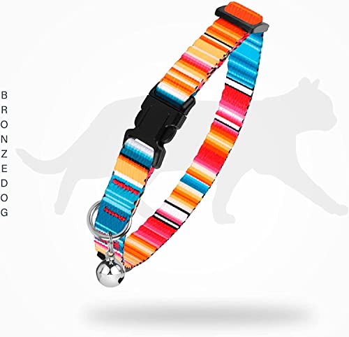 Image of BRONZEDOG Tribal Breakaway Cat Collar with Bell 2 PCS Aztec Pattern Safety Collars for Cats Kitten (Aztec Sunrize /Southwest Lime Green)