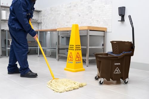 Image of Carlisle FoodService Products Omnifit Mop Bucket with Side Press Wringer and Soiled Water Insert for Floor Cleaning, Kitchens, Restaurants, And Janitorial Use, Polypropylene (Pp), 35 Quarts, Brown