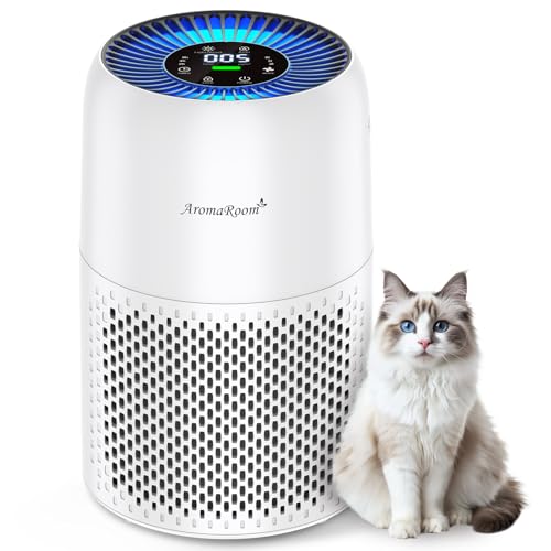 Pet Air Purifier for Home, AromaRoom Air Purifiers for Pet Hair Dander Odor Allergies Smoke, H13 HEPA Air Filter, Air Quality Monitor, Auto Mode, Quiet Air Cleaner for Bedroom, Living Room，White