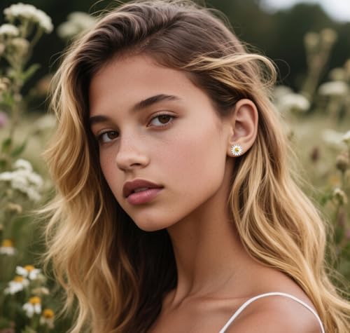 Reffeer Solid 925 Sterling Silver Daisy Flower Stud Earrings for Women Teen Girls Small Daisy Stud Earrings Spring4