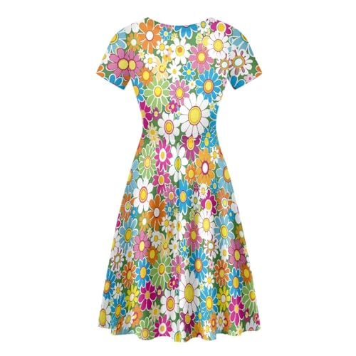 Image of HUGS IDEA Womens Puffy Swing Midi Dress Round Neck Short Sleeve Party A-Line Dresses