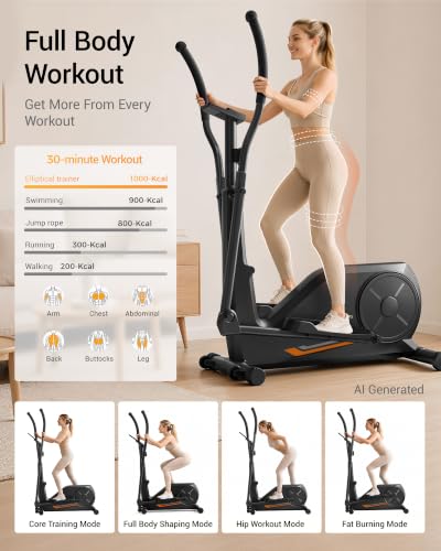 Image of CURSOR Elliptical Exercise Machine, Elliptical Machine for Home with Hyper-Quiet Magnetic Driving System,8&16 Levels Resistance,Compact Elliptical with 12IN Stride,LCD Monitor,350LBS Weight Capacity
