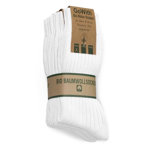 GoWith 4 Pairs Unisex Natural 97% Cotton Crew Socks, Comfy Cozy Breathable Seamless Casual Socks for Men & Women, White, X-Small, Model 3011