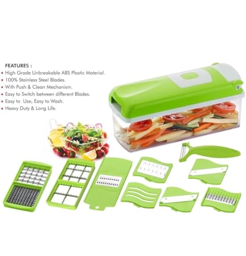 Image of 13 in 1 Vegetable Chopper for Kitchen, Chopper for Kitchen Use, Manual Onion Cutter, Vegetable Cutter, Veg Chopper, Multipurpose Food Chopper with Sharp Stainless Steel Blades