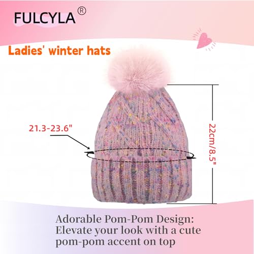 Winter Knit Beanie Hat for Kids Women Parent-Child with Faux Pom Warm Fleece Lined3