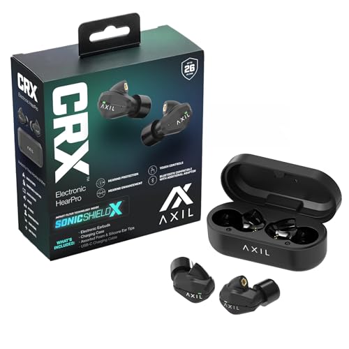 AXIL CRX Electronic Hearing Protection Earbuds - Up to 6X Hearing Enhancement IP65 Water-Resistant Shooting Ear Protection Noise Cancelling Earbuds for Work Custom Fit Ear Tips