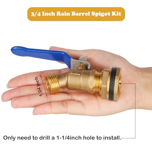 BILAL Brass Rain Barrel Spigot Kit. 55 Gallon Water Tank Faucet, Bulkhead Valve for Outdoor Plastic Bucket rainwater Drum gal Container downspout Collector in Garden, 1 inch O.D. Inlet GHT3/4 Outlet - Thumbnail 4