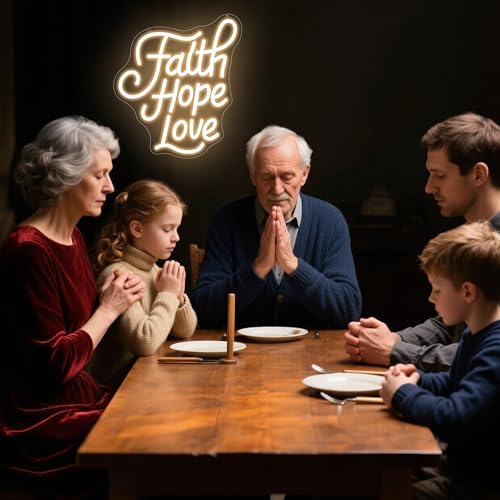 Image of Faith Hope Love Neon Sign for Wall Decor Faith Love LED Light for Man Cave | Dimmable led light, christian wedding, church prayer room wall decor, religious gift for jesus believers, size11.8*11.5 in