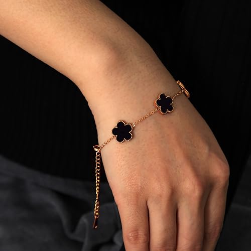 Five Leaf Clover Bracelet for Women-18K Gold Plated Lucky Link Grass Bracelets Stainless Steel White/Black/Blue/Gold/Crystal Flower Trendy Jewelry Gifts4